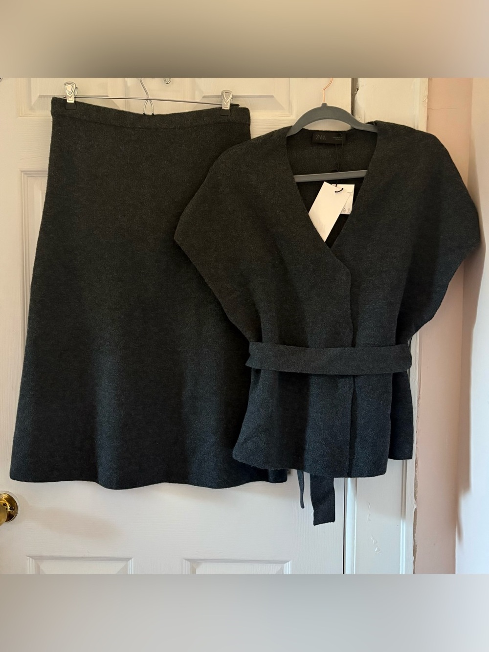 Zara Dark Gray Belted Knit Set Size Medium NWT